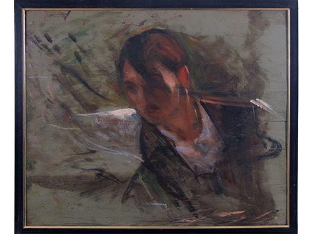 Anonimo (XX secolo) Fugura maschile 56,5x66 cm Olio su tavola