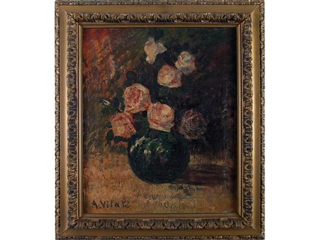 Firma illeggibile (XX secolo) Vaso di rose 59x48 cm Olio su tela