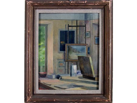 Pietro Franchini (1890-1970) Il mio studio 40x32 cm Olio su compensato