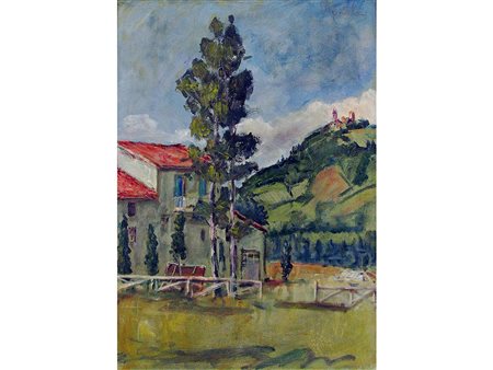 Giorgio Mandolini (1913-1997) Paesaggio di campagna 69x50 cm Olio su tela