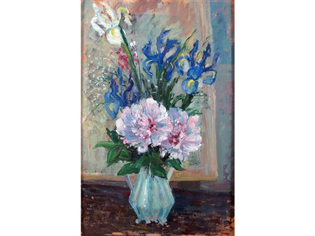 Ferruccio Garopesani (1914-1985) Vaso con fiori 60x40 cm Olio su tela
