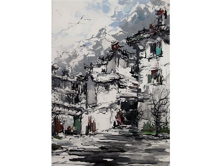 Luigi Curti (1899-1990) Casolari di montagna 51,5x36 cm Acquarello su carta