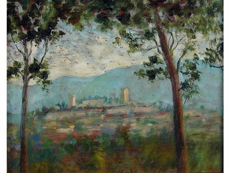 Nicola Laurenti (1873-1943) Paesaggio 23x29,5 cm Olio su cartoncino