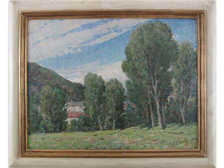 Eugenio Polesello (1895-1983) Paesaggio 50x65 cm Olio su cartoncino