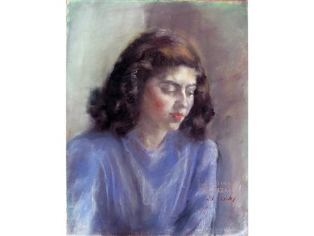 Giovanni da Busnago (1908–1972) Ritratto di ragazza 56x42 cm Pastello su carta