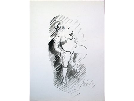 Firma illeggibile (XX secolo) Nudo 58x43 cm Acquarello su carta