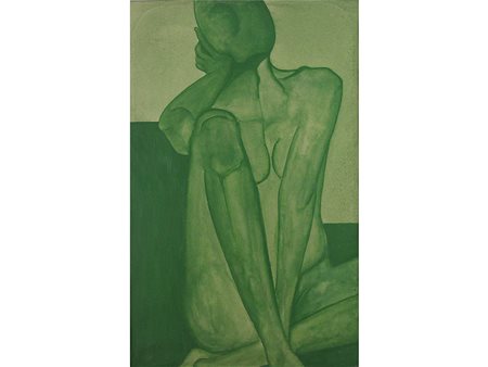 Anonimo (XX secolo) Nudo verde 80x50 cm Olio su tela