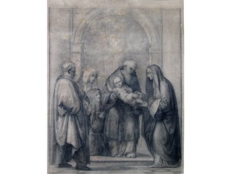 After Fra Bartolomeo Presentazione di Gesu al tempio 66x51,5 cm Matita su carta