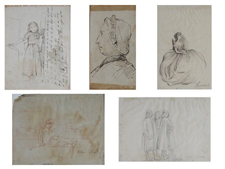 Filippo Liardo (1834–1917) Tre chine un disegno e una sanguigna su carta