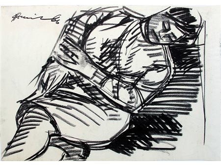 Firma illeggibile (XX secolo) Figura femminile 34x49 cm Carboncino su carta