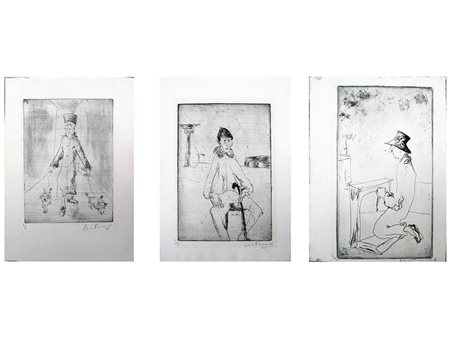 Firma illeggibile (XX secolo) Tre puntesecche 34x25 cm Puntasecca