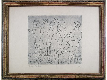 Enrico Baj (1924-2003) Sinfonia pastorale "1953" 32x44 cm Acquaforte P.A.