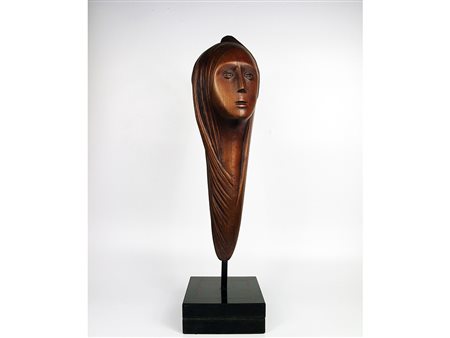 Augusto Conti (XX secolo) Volto femminile 60x15x15 cm Legno