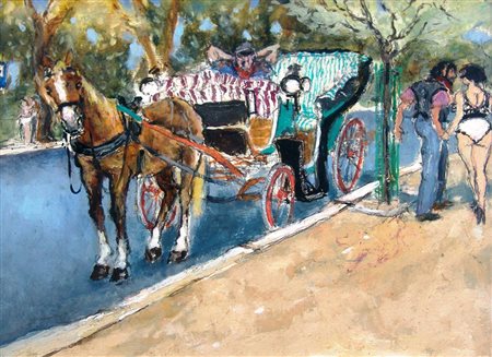 Walter Piacesi 1929, Ascoli Piceno (Ap) - [Italia] Viale con fiacre e...