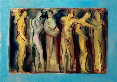 Glauco Tarquini 1922, L'Aquila (Aq) - 2010, Roma (Rm) - [Italia] Figure olio...