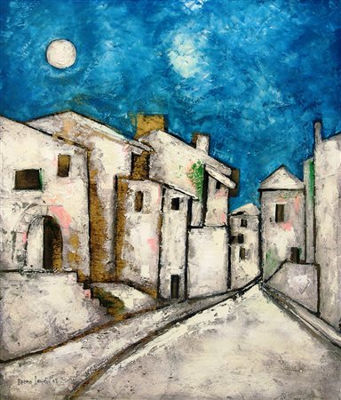 Bruno Landi 1941, Roma (Rm) - [Italia] Inverno a Genazzano olio su tela 60x50...