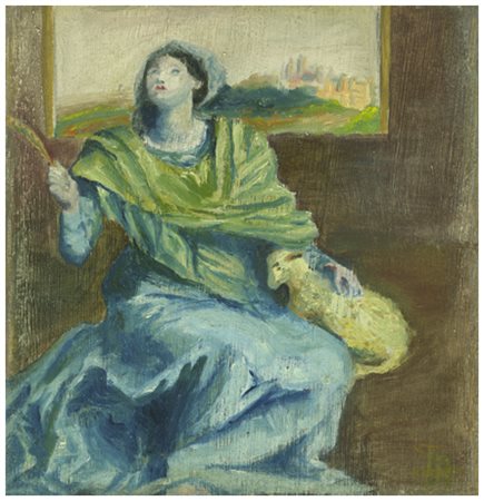 SANTI MACCHIA Pisa 1884 – Pisa 1964 Santa Agnese 1910 Olio su cartone 18,5 x...