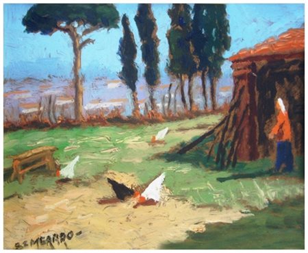 PIERO SEMERARO Trieste 1914 – Pisa 1998 Sull’aia 1993 Olio su faesite 20 x...