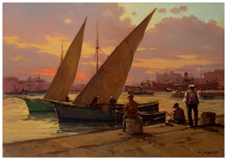 SERGIO DIFFICILI Antignano 1925 – Antignano 2007 Barche in porto Olio su...