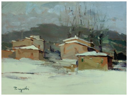 DINO PELAGATTI Livorno 1932 – Livorno 2016 Nevicata Olio su tavola 30 x 40....