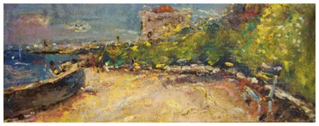 FEDERICO CRESCI Livorno 1941 Hotel Universal 2000 Olio su cartone 10 x 25....