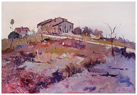 ALFONSO PAPI Castellina Marittima 1931 Collina livornese Olio su faesite 50 x...