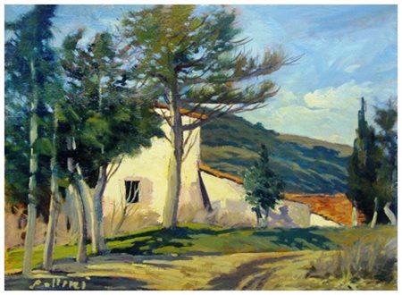 CLAUDIO PALLINI Livorno 1937 Rustico sotto la Valle Benedetta 1971 Olio su...