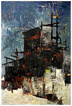 LEONARDO PAPASOGLI Firenze 1929 Palazzi in costruzione 1963 Pittura materica...