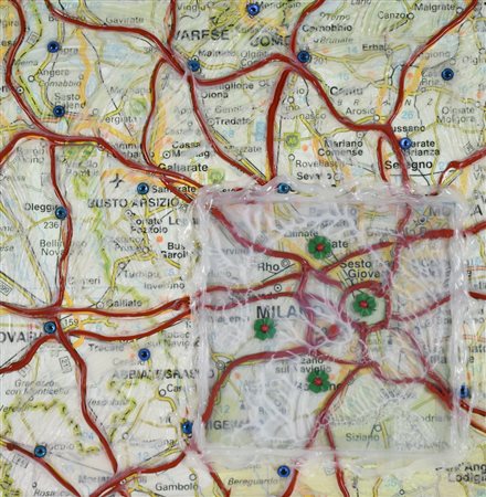 Kicco Senza titolo tecnica mista e silicone su tavola, cm 69x70