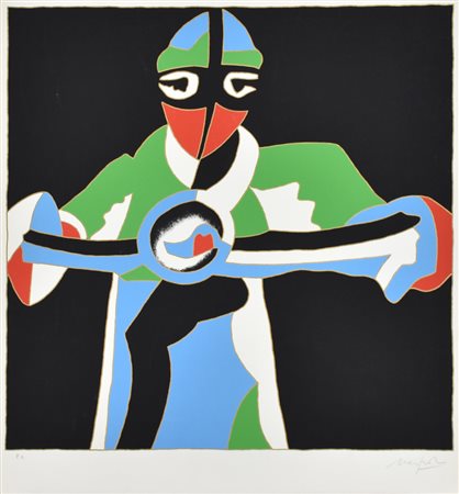 Nespolo Ugo Il Motociclista litografia su carta, cm 54x50 esemplare prova...