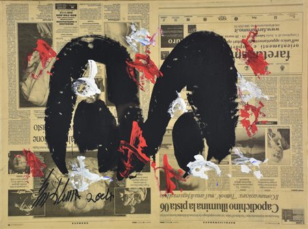 Emblema Salvatore Senza titolo olio su carta di giornale applicato su tela,...