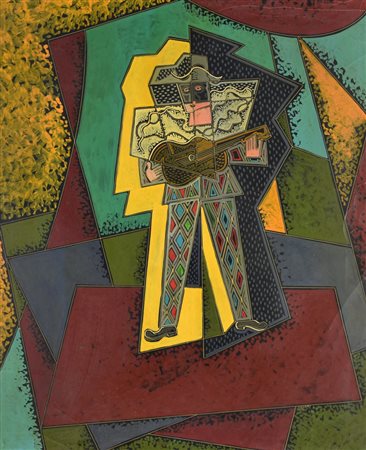 Oriani Pippo ARLECCHINO IN PIEDI encausto graffito su cartone gessato, cm...