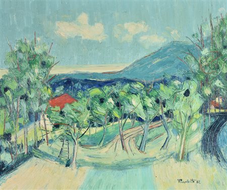 Verzoletto Alberico Paesaggio olio su tela, cm 60x70 sul fronte: firma e data...