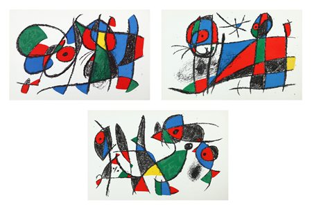 MIRO' JOAN (1893 - 1983) Lotto composto da n.3 fogli. Litografia. Cm 52,00 x...