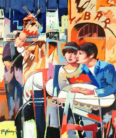 BISAGNI GETTY (n. 1931) Au bistrot du Moulin Rouge. 1997. Olio su tela . Cm...
