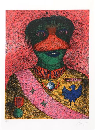 BAJ ENRICO (1924 - 2003) Senza titolo. Acquaforte a colori. Cm 73,50 x 53,50....