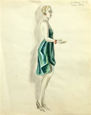 BURGNER DODO DORTE CLARA (1907 - 1998) Donna in verde. Tecnica mista su...