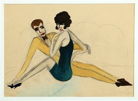 BURGNER DODO DORTE CLARA (1907 - 1998) Giovane coppia. Tecnica mista su...