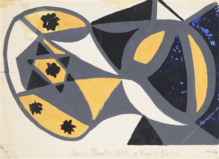 BIROLLI RENATO (1905 - 1959) Vaso e fiori. 1949. Tecnica mista su carta. Cm...