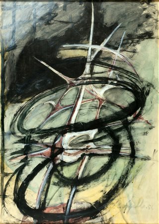CAPPELLO CARMELO (1912 - 1996) Senza titolo. 1956. Tecnica mista su carta. Cm...