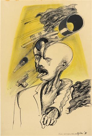 VAGLIERI TINO (1929 - 2000) Uomo dal confine della città. 1978. Tecnica mista...