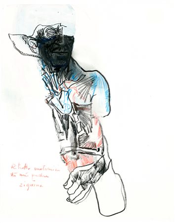 ZIGAINA GIUSEPPE (n. 1924) Ritratto anatomico di mio padre. Tecnica mista su...