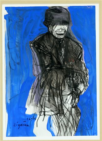 ZIGAINA GIUSEPPE (n. 1924) Senza titolo. Tecnica mista su carta. Cm 29,00 x...