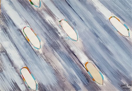 MAMBOR RENATO (n. 1936) Navigare. 1990. Tecnica mista su carta. Cm 72,00 x...