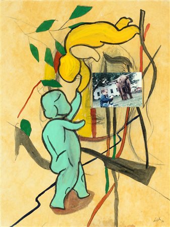 CHIA SANDRO (n. 1946) Senza titolo. 1989. Tecnica mista e collage su cartone....