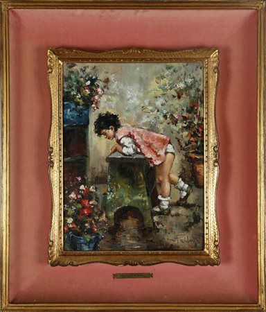 RISPOLI FRANCO (1921 - 1989) Piccola fioraia. 1957. Olio su tavola. Cm 30,00...