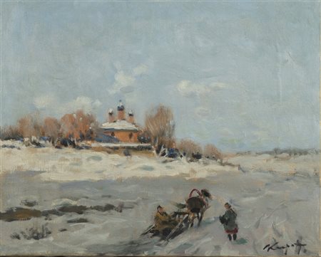 KARPOFF IVAN (1898 - 1970) Paesaggio invernale. Olio su tela . Cm 51,00 x...