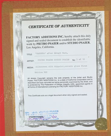 PSAIER PIETRO (1939 - 2004) Madonna after Eduard Much. 1988. Serigrafia e...