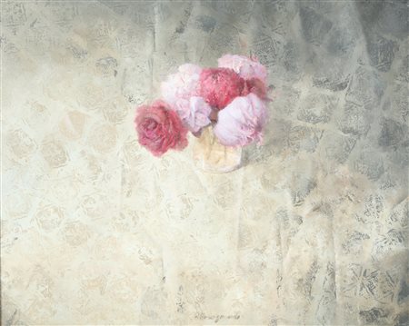MASSAGRANDE MATTEO (n. 1959) Rose e peonie. 2006. Tecnica mista su tavola. Cm...
