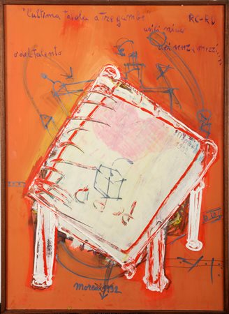 MORENI MATTIA (1920 - 1999) L'ultima tavola a tre gambe. 1992. Olio su carta...